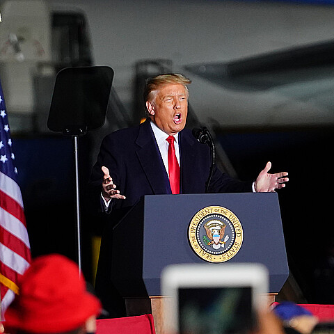 Former President Donald Trump speaking at a rally at a Wisconsin airport, Sept. 17th, 2020