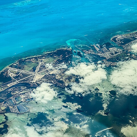 Aerial view of Boca Chica Key next to Key West, as part of Florida Keys in Atlantic Ocean with the Naval Air Station Key West Airport