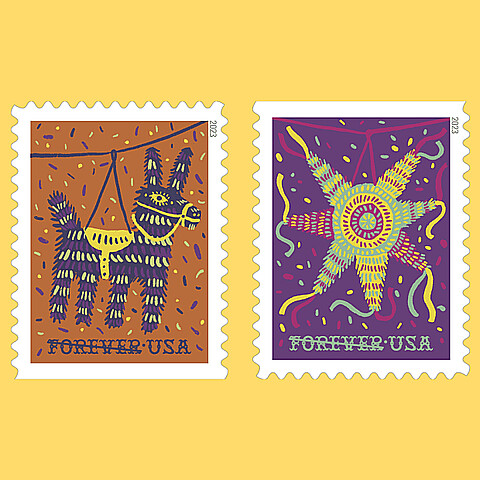 USPS celebratory piñata stamps