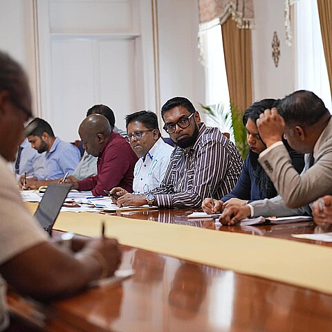 Guyanese President Ifraan Ali meets with his cabinet to discuss political issues