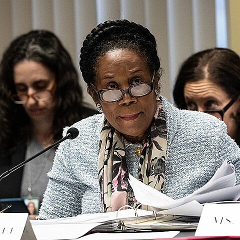 Rep. Sheila Jackson Lee (D) attends House Judiciary Committee field hearing on New York City violent crimes at Javits Federal Building in New York City on April 17, 2023