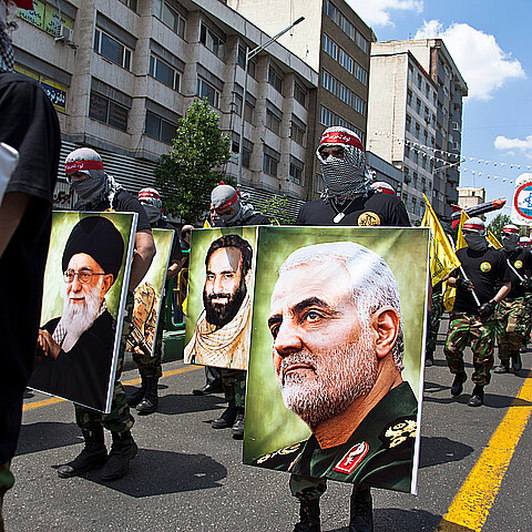 Quds Day rally, Parade of military forces, along with photographs of Qasem Soleimani, Iran Tehran, May 31, 2019.
