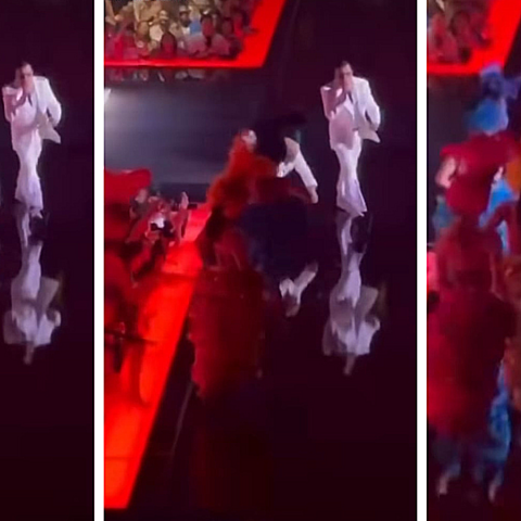 El cantante cubano resbaló en pleno escenario 