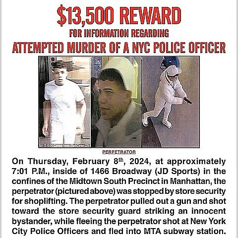 NYPD Wanter Poster offering reward for Jesus Alejandro Rivas Figueroa 
