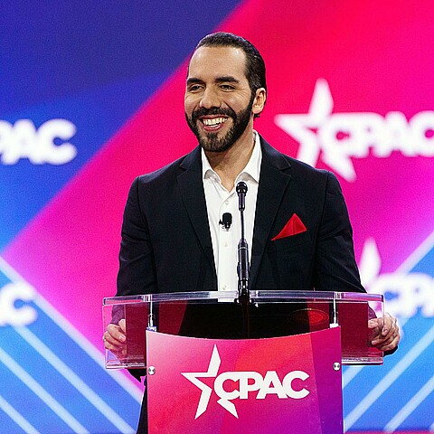 El presidente de El Salvador, Nayib Bukele, fue registrado este jueves, 22 de febrero, durante su intervención en la Conferencia de Acción Política Conservadora (CPAC, sigla en inglés)
