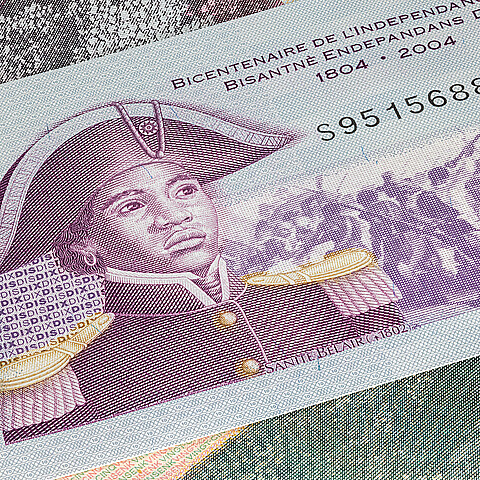 Close up to 10 Gourde or Gourdes of the Republic of Haiti