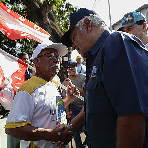 Newly elected President José Raúl Mulino of the Realizing Goals (RM) party participates in a walk in Panama City on April 16, 2024