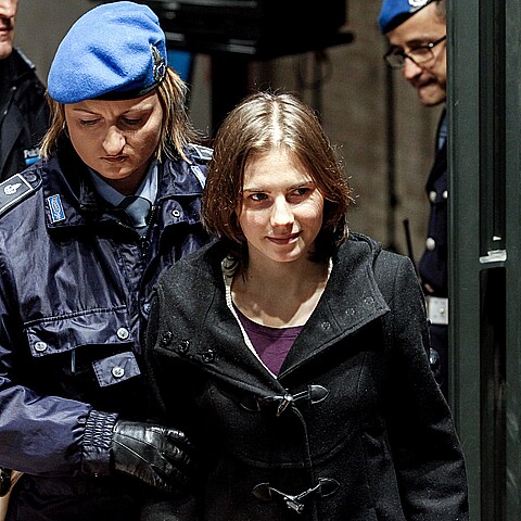 Amanda Knox appears in an Italian court for a trial session for the Meredith Kercher murder case in 2011.