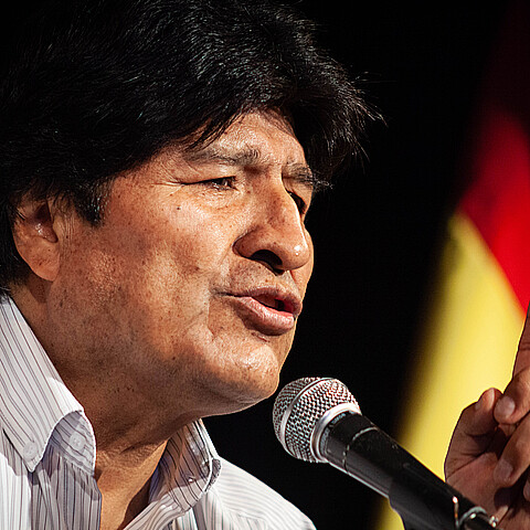 Evo Morales, former president of Bolivia giving a press conference in Buenos Aires in December 2019