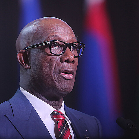 Prime Minister of Trinidad and Tobago Keith Rowley speaks today during the opening ceremony of the Forty-fifth Ordinary Conference of CARICOM Heads of Government in 2023