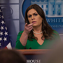 Gov. Sarah Huckabee Sanders in her earlier days in 2017 as a White House spokesperson