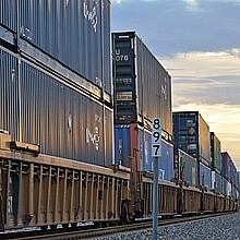 Shipping containers at railway in Arizona
