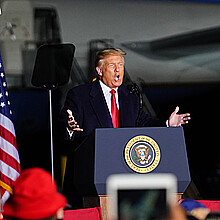 Former President Donald Trump speaking at a rally at a Wisconsin airport, Sept. 17th, 2020