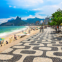 Ipanema beach with mosaic of sidewalk in Rio de Janeiro. Brazil