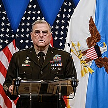 U.S. Chairman of the Joint Chiefs of Staff, Gen. Mark Milley speaks during a press conference at the NATO Headquarters in Brussels, Belgium on Feb. 14, 2023