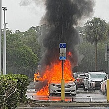 A car parked in an Orlando shopping center with two children inside caught on fire May 26, 2023