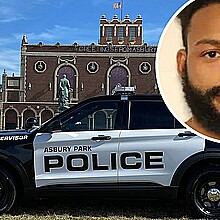 Asbury Park Police vehicle against image of Raquan M. Folk