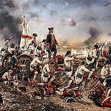 Work titled "For Spain and for the King, Gálvez in America." Spanish Gen. Bernardo de Gálvez is shown during the Battle of Pensacola