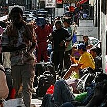 Migrants sleeping in the streets on New York City 