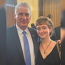 Activist Calla Walsh and Cuba's appointed president Miguel Diaz-Canel 