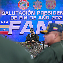 Venezuelan dictator Nicolás Maduro speaking to military generals in Caracas on Dec. 28, 2023