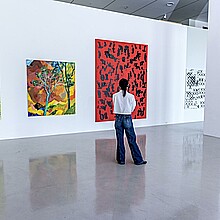 Una persona observa algunas de las piezas de arte de la colección de la artista cubana Rosa de la Cruz en Miami, Florida, EE.UU.