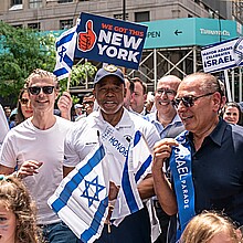 Mayor Eric Adams marches at a Celebrate Israel Parade on a theme Together Again on 5th Avenue in Manhattan in May 2022