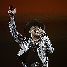 El compositor y cantante mexicano Christian Nodal durante concierto en el WiZink Center, en Madrid. 