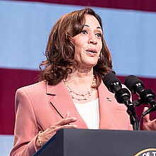 Vice President Kamala Harris announces the formation of the Economic Opportunity Coalition to invest in underserved communities at Restoration Plaza in 2022