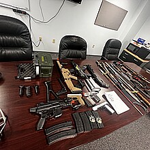 A cache of airsoft guns, fake ammunition, knives, swords and other weapons found at the teen's residence