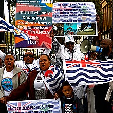 British Indian Ocean Territory citizens seen at a vocal protest in London in support of the British Sovereignty of their homeland