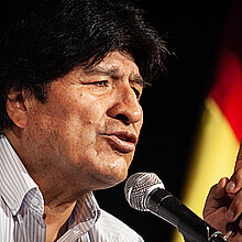 Evo Morales, former president of Bolivia giving a press conference in Buenos Aires in December 2019