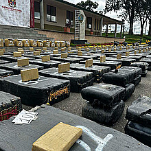 Fotografía cedida por la oficina de prensa del Ejército de Colombia de varios paquetes de marihuana incautados en Silvia (Colombia). 