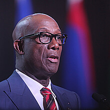 Prime Minister of Trinidad and Tobago Keith Rowley speaks today during the opening ceremony of the Forty-fifth Ordinary Conference of CARICOM Heads of Government in 2023